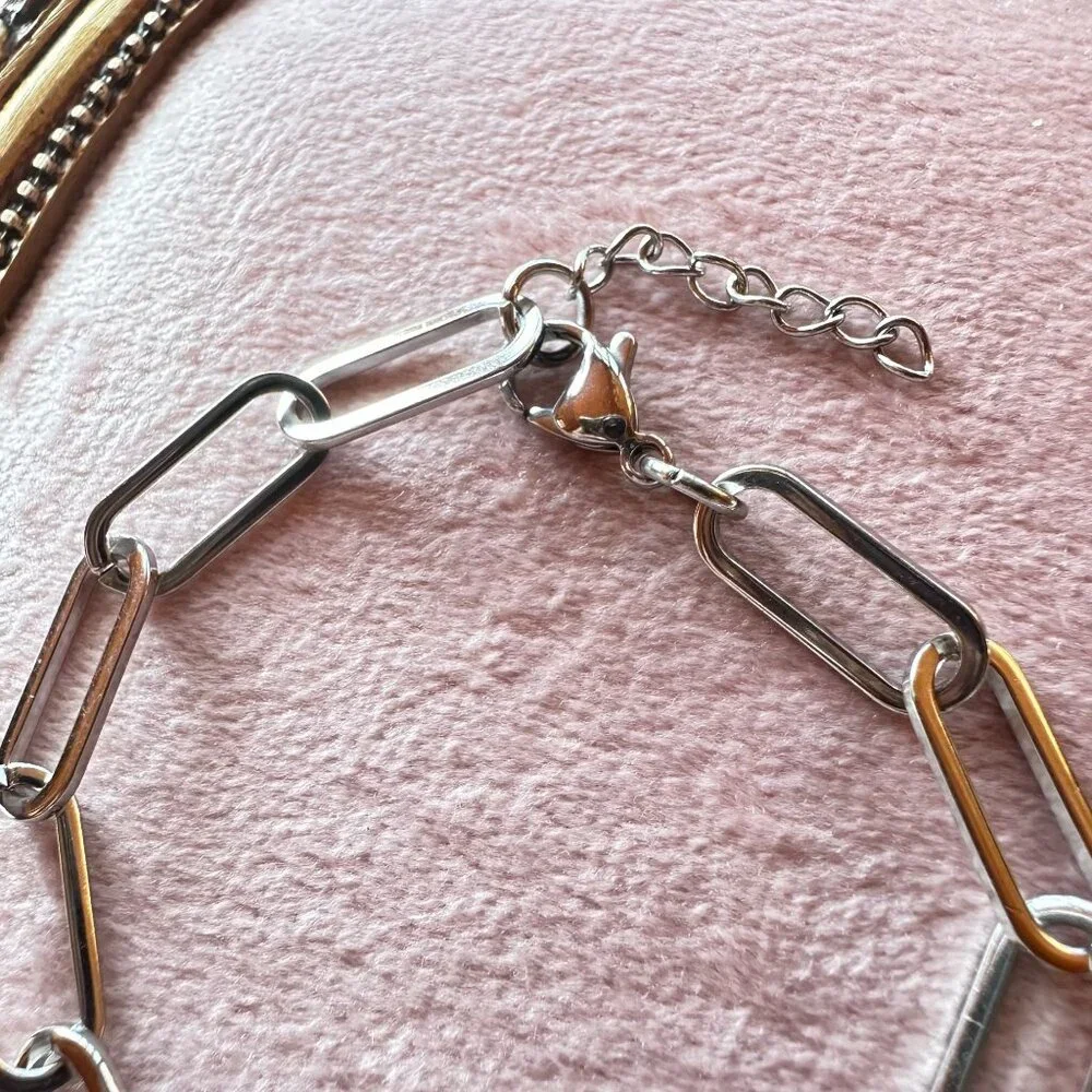 6.5" + 1" Large Link Paperclip Chain Bracelet Stainless Steel Adjustable - Picture 4 of 4